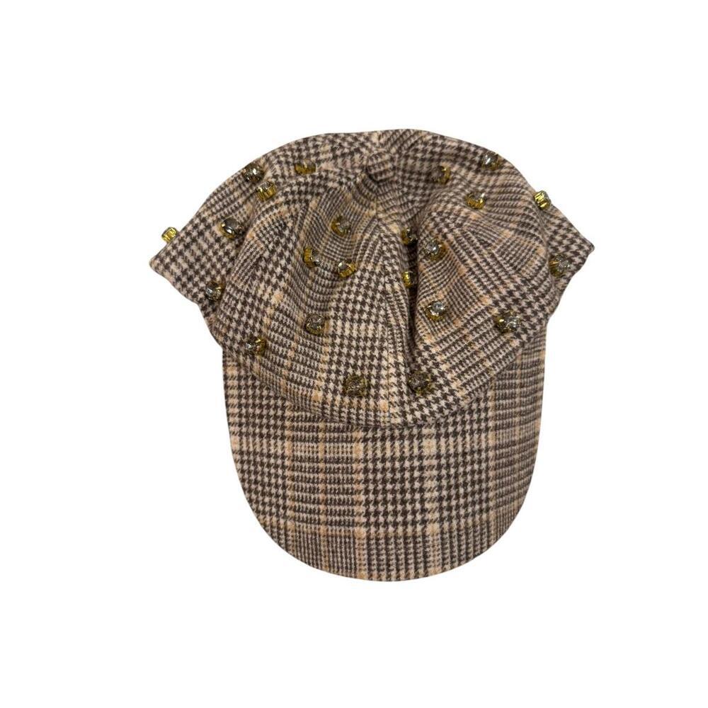New Lele Sadoughi Embellished Wool Plaid Baseball Cap